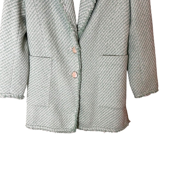 Zara Green White Tweed Textured Long Blazer-Small - Picture 13 of 15
